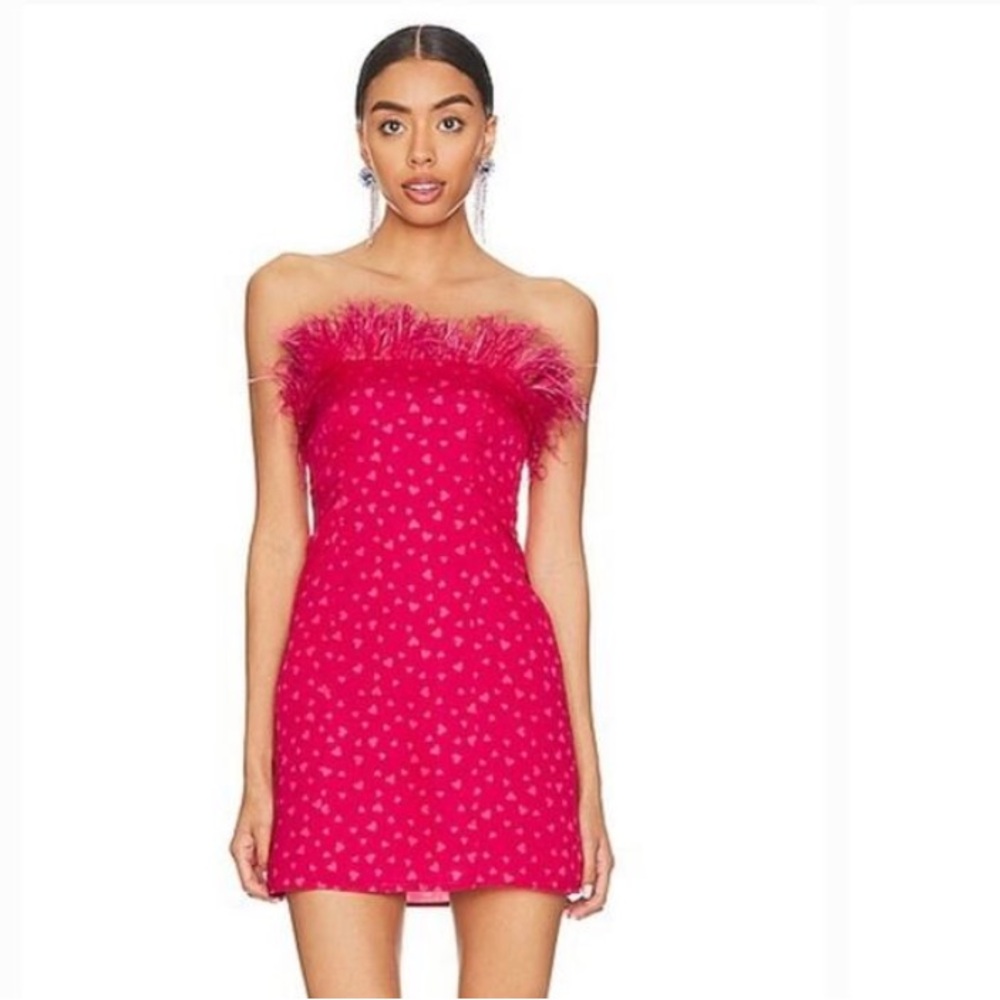 Lovers + Friends Maisey Ostrich Feather Strapless Mini Dress Size Small Pink
